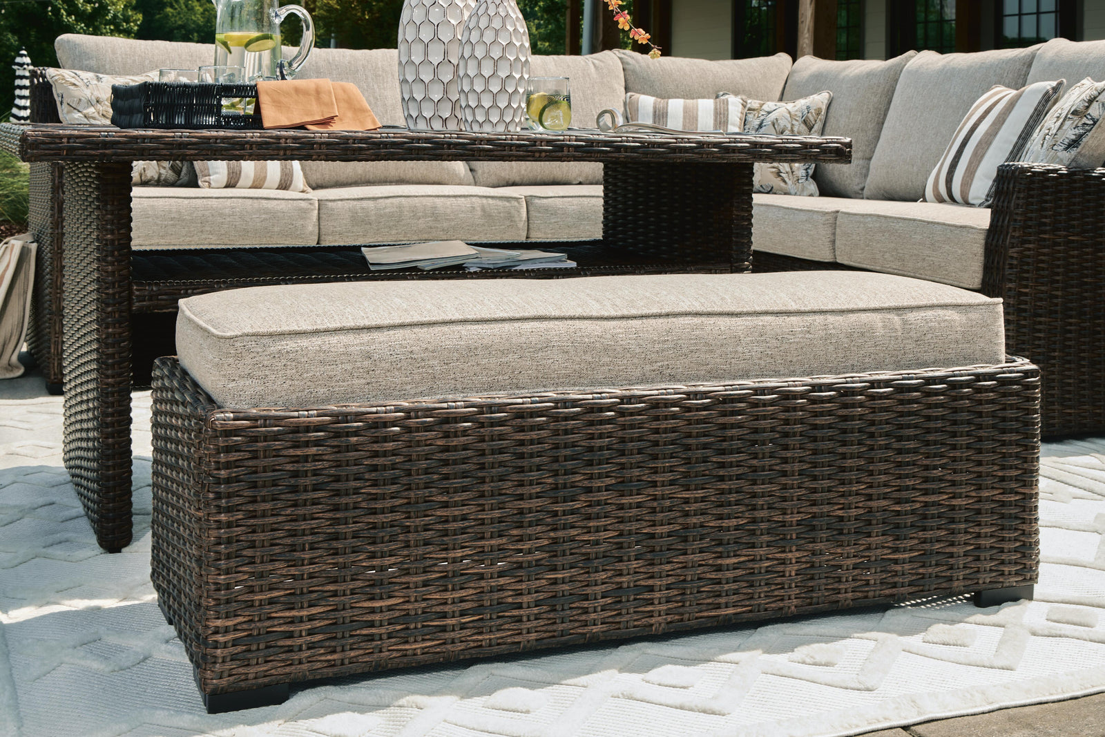 Brook Ranch Outdoor Sofa Sectional/Bench with Cushion (Set of 3) (P465-SI) - Image 6