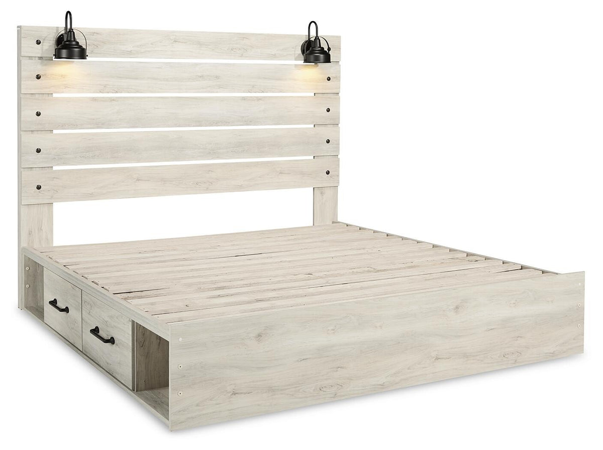 Cambeck Panel Bed with 2 Storage Drawers - Whitewash  (B192-SI) - Image 4