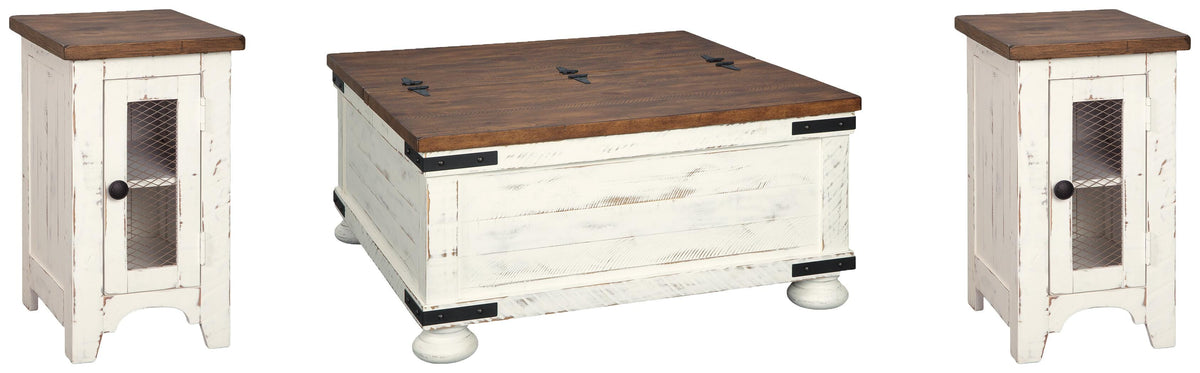 Wystfield Coffee Table and 2 Chairside End Tables - White/Brown  (T459-SI)