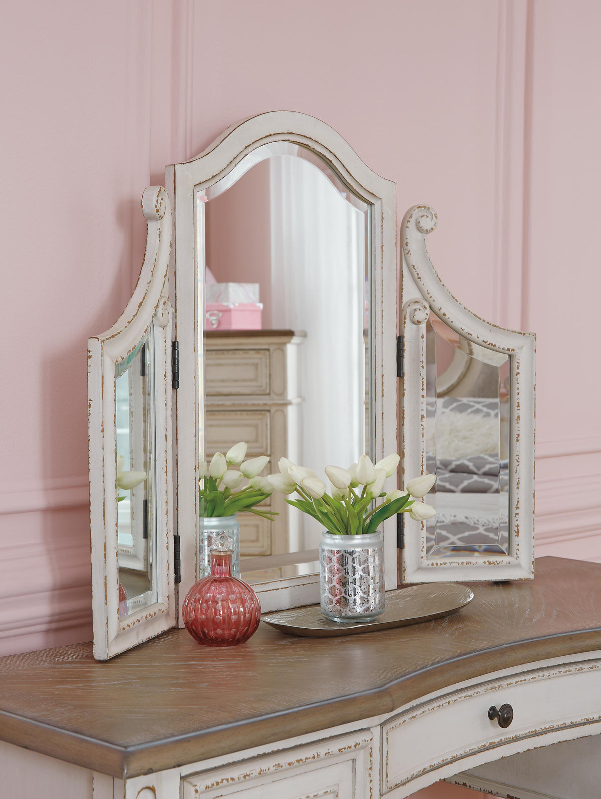 Realyn Panel Bed, Dresser, Mirror, Chest, Vanity and Nightstand - Two-tone  (B743-SI) - Image 17