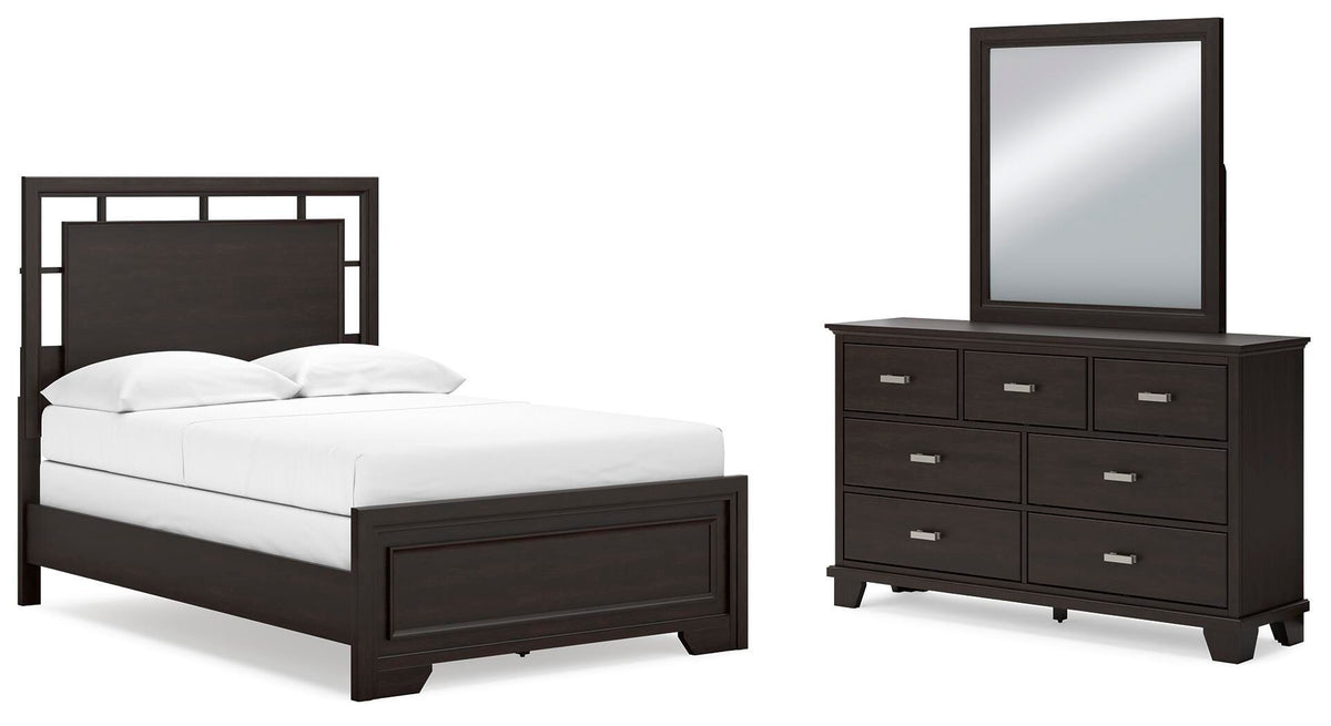 Covetown Panel Bed, Dresser and Mirror - Dark Brown  (B441-SI)