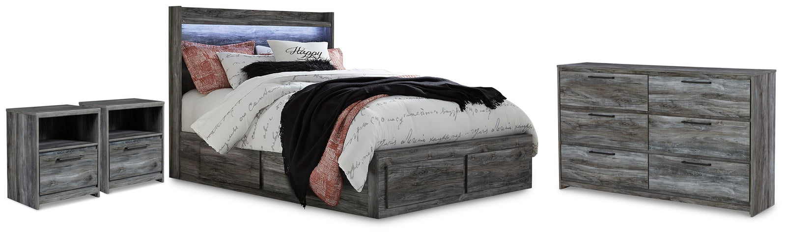 Baystorm Panel Bed with Storage, Dresser and 2 Nightstands (B221-SI)