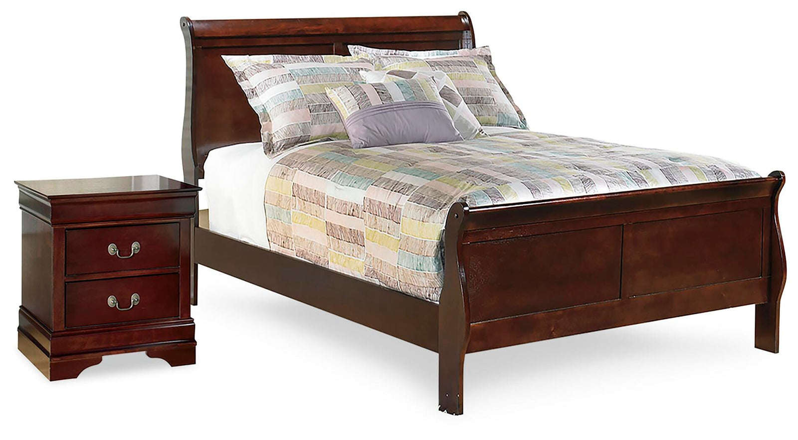 Alisdair Sleigh Bed and Nightstand - Reddish Brown  (B376-SI)