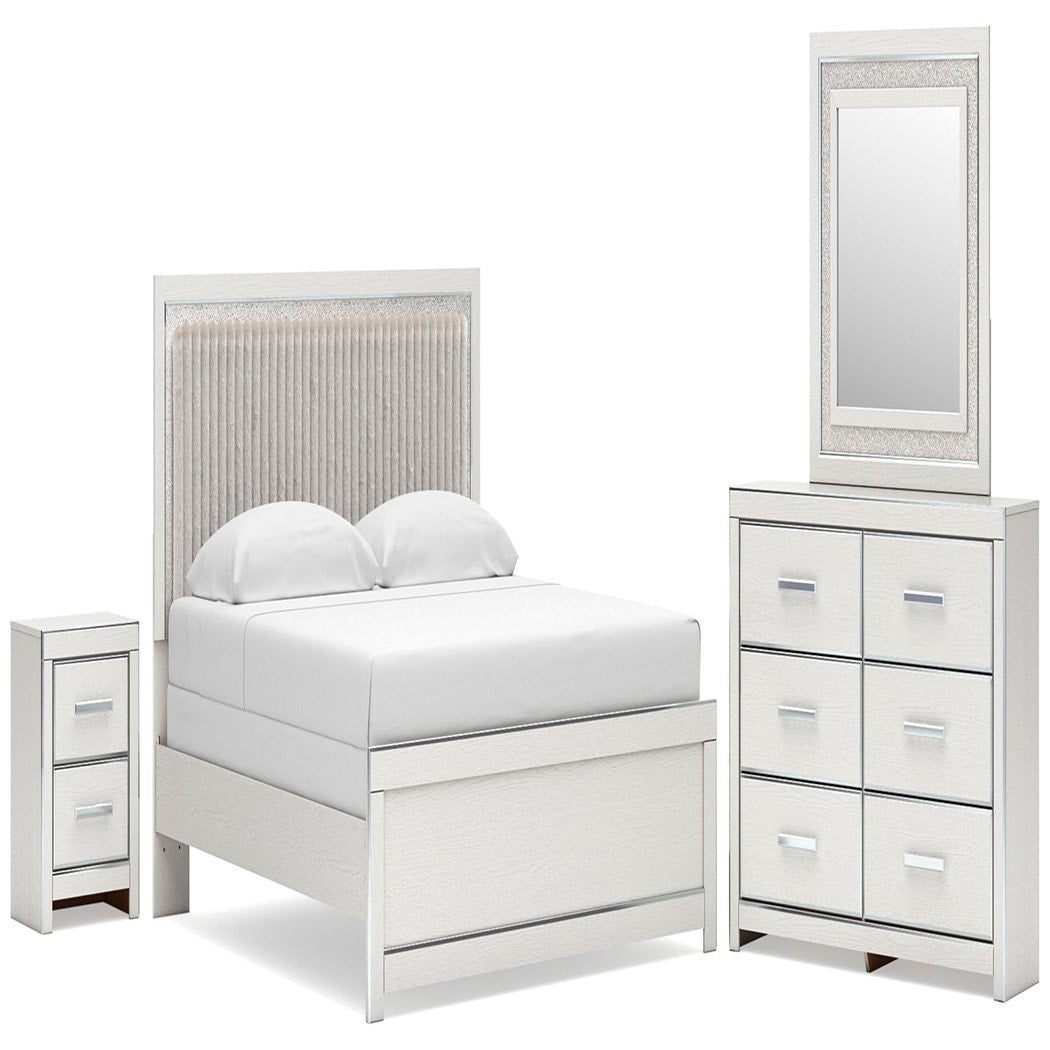 Zuraleus King Upholstered Panel Bed, Dresser, Mirror and Nightstand (PCB3381-SI)