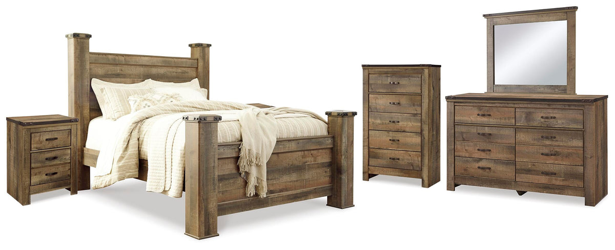 Trinell Poster Bed, Dresser, Mirror, Chest and 2 Nightstands - Brown  (B446-SI) - Image 2