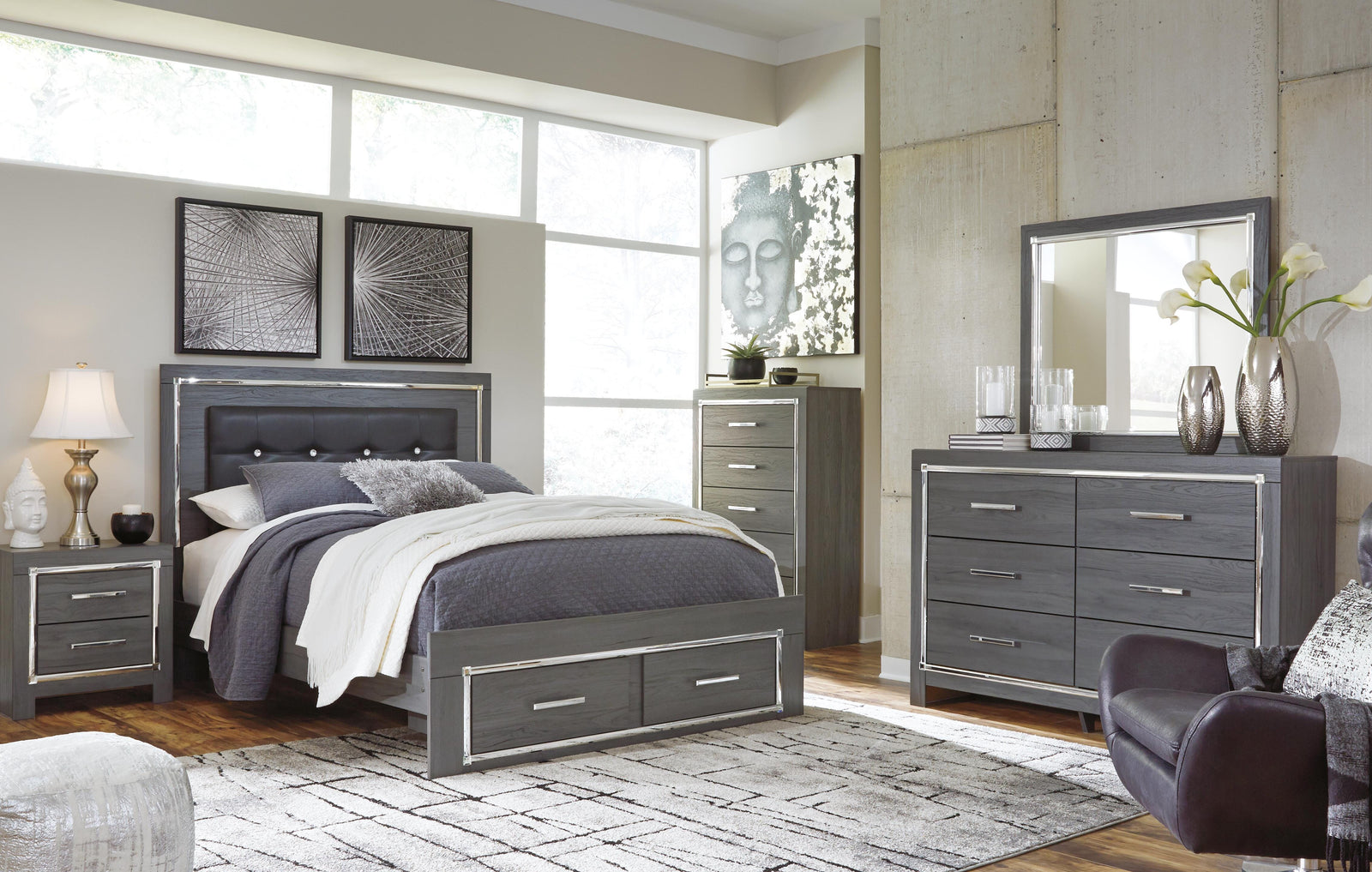 Lodanna Panel Bed with 2 Storage Drawers - Gray  (B214-SI) - Image 4