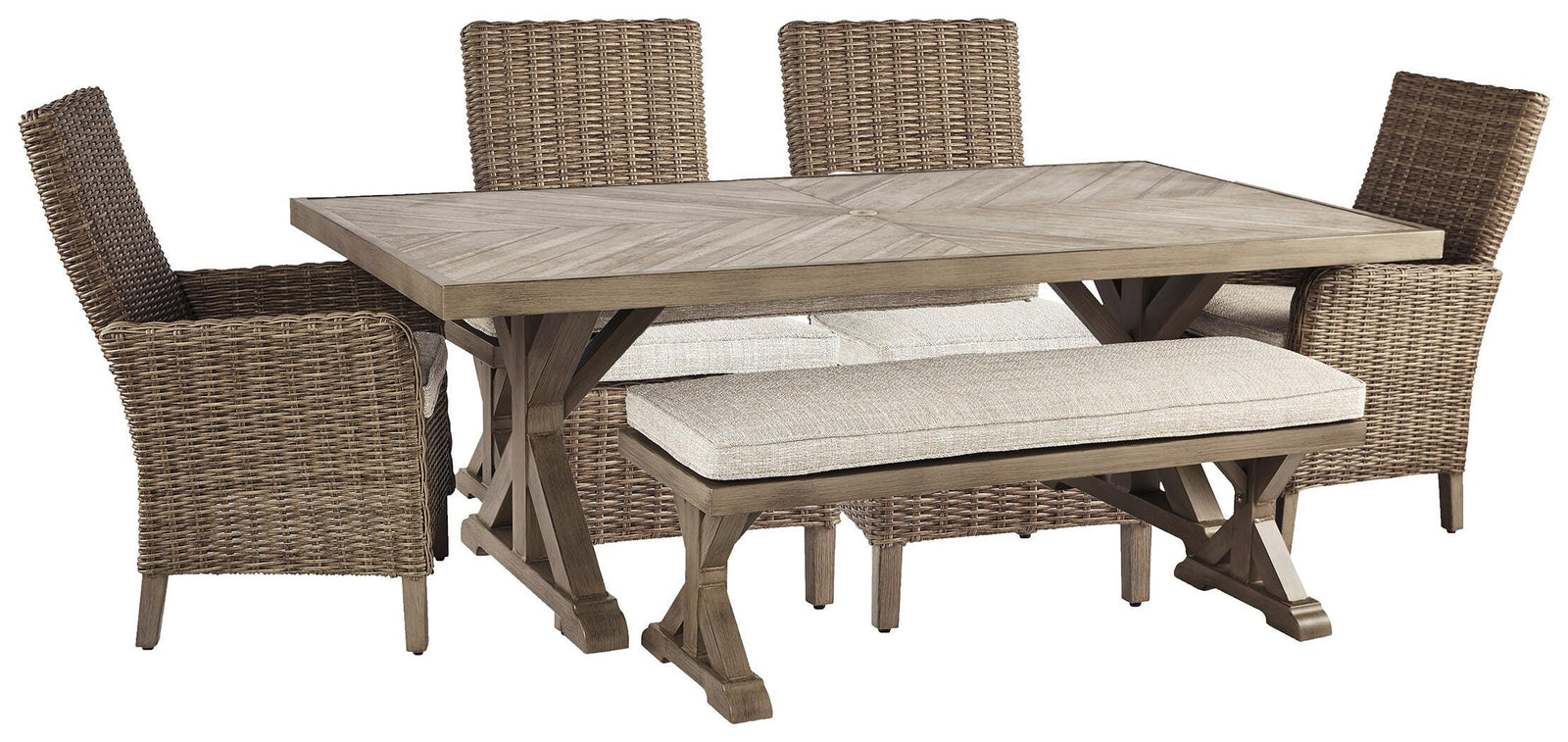 Beachcroft Outdoor Dining Table with 4 Chairs and Bench (P791-SI)