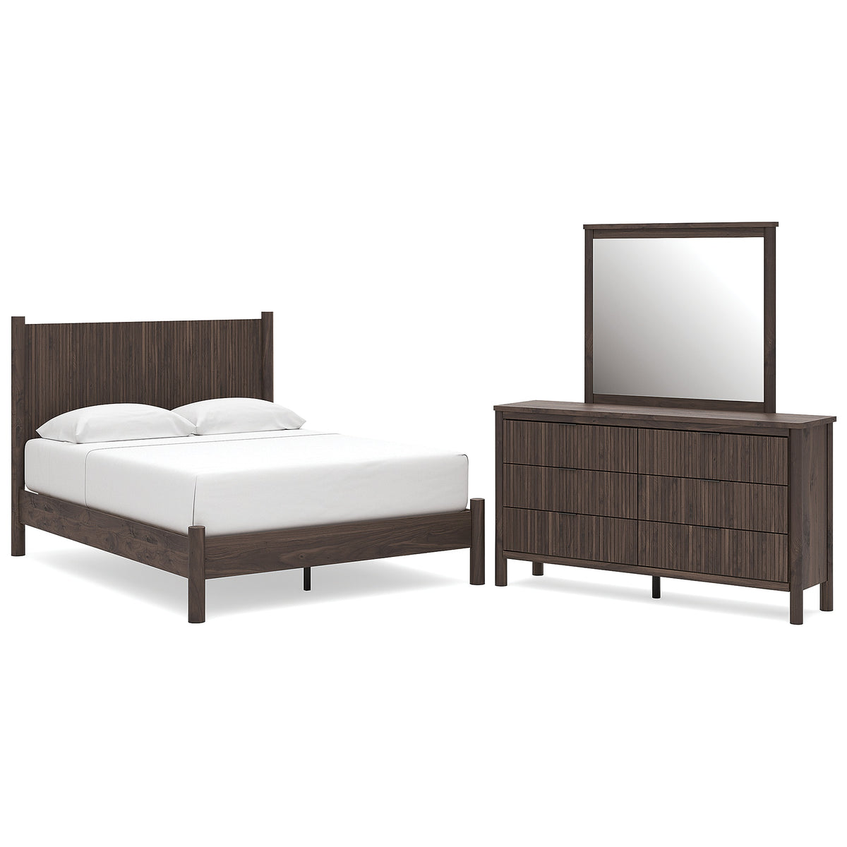 Pamytta Queen Panel Platform Bed, Dresser and Mirror (PCB2614-SI)