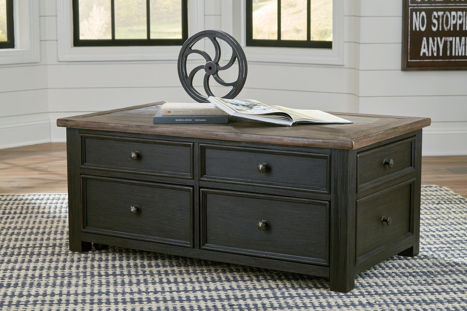 Tyler Creek Coffee Table with Lift Top - Grayish Brown/Black  (T736-SI) - Image 13