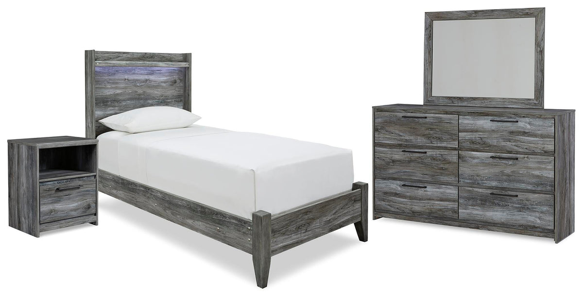 Baystorm Panel Bed, Dresser, Mirror and Nightstand - Gray  (B221-SI)