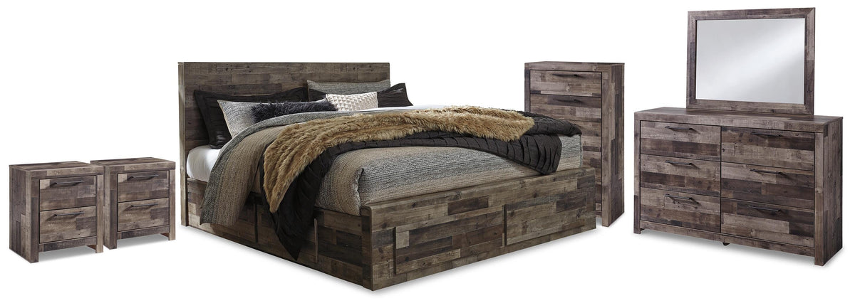 Derekson Panel Storage Bed, Dresser, Mirror, Chest and 2 Nightstands (B200-SI)