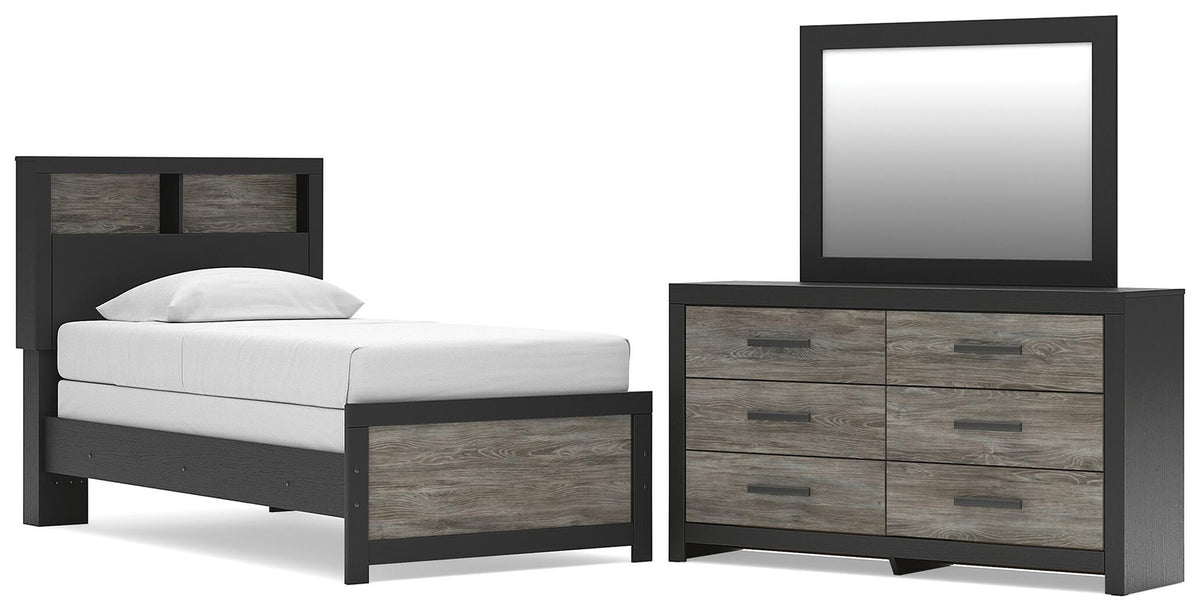 Broachmyn Twin Bookcase Bed, Dresser and Mirror (PCB1118-SI)