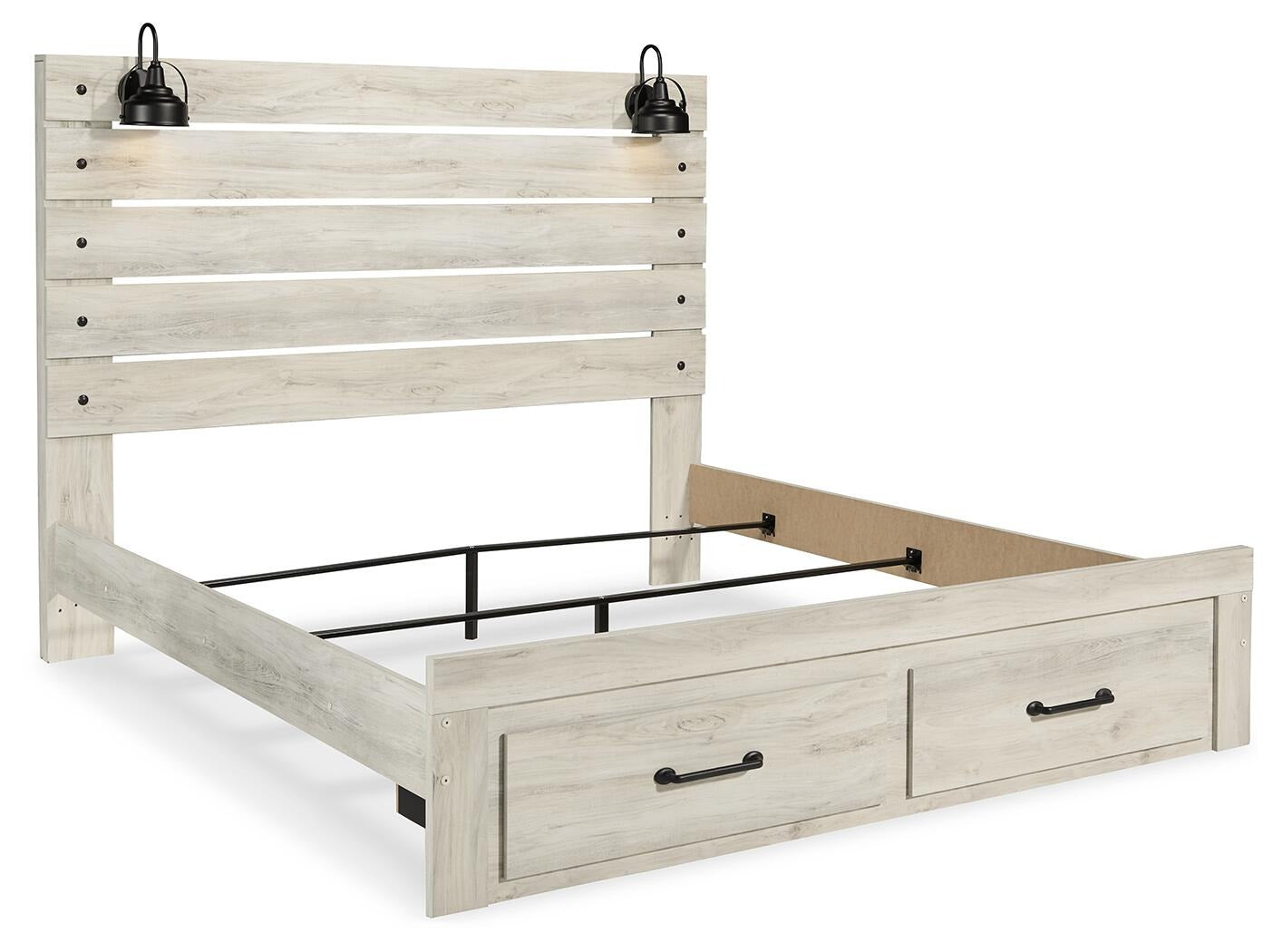 Cambeck Panel Bed with 2 Storage Drawers - Whitewash  (B192-SI) - Image 5