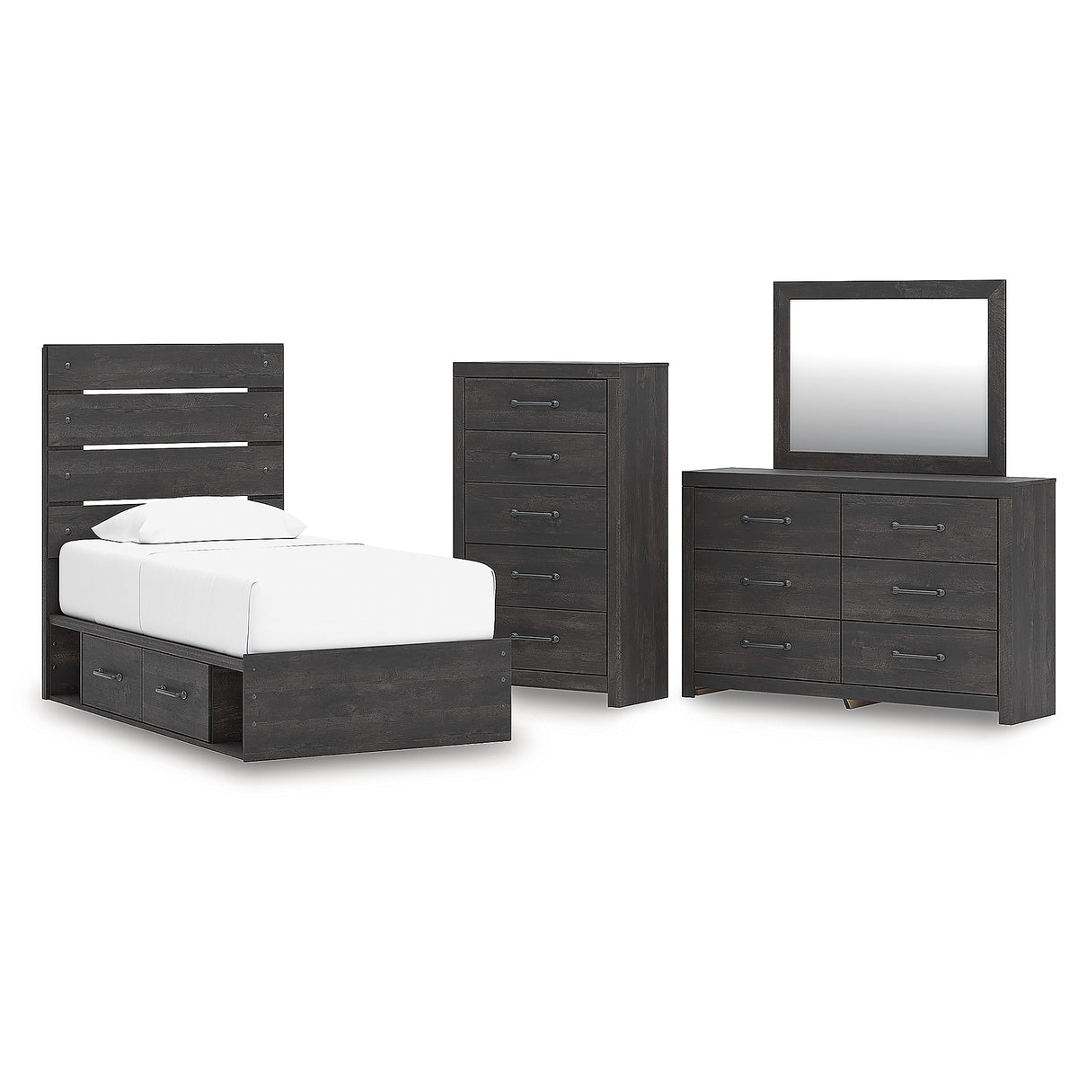 Hollivern Twin Panel Storage Bed, Dresser, Mirror and Chest (PCB2108-SI)