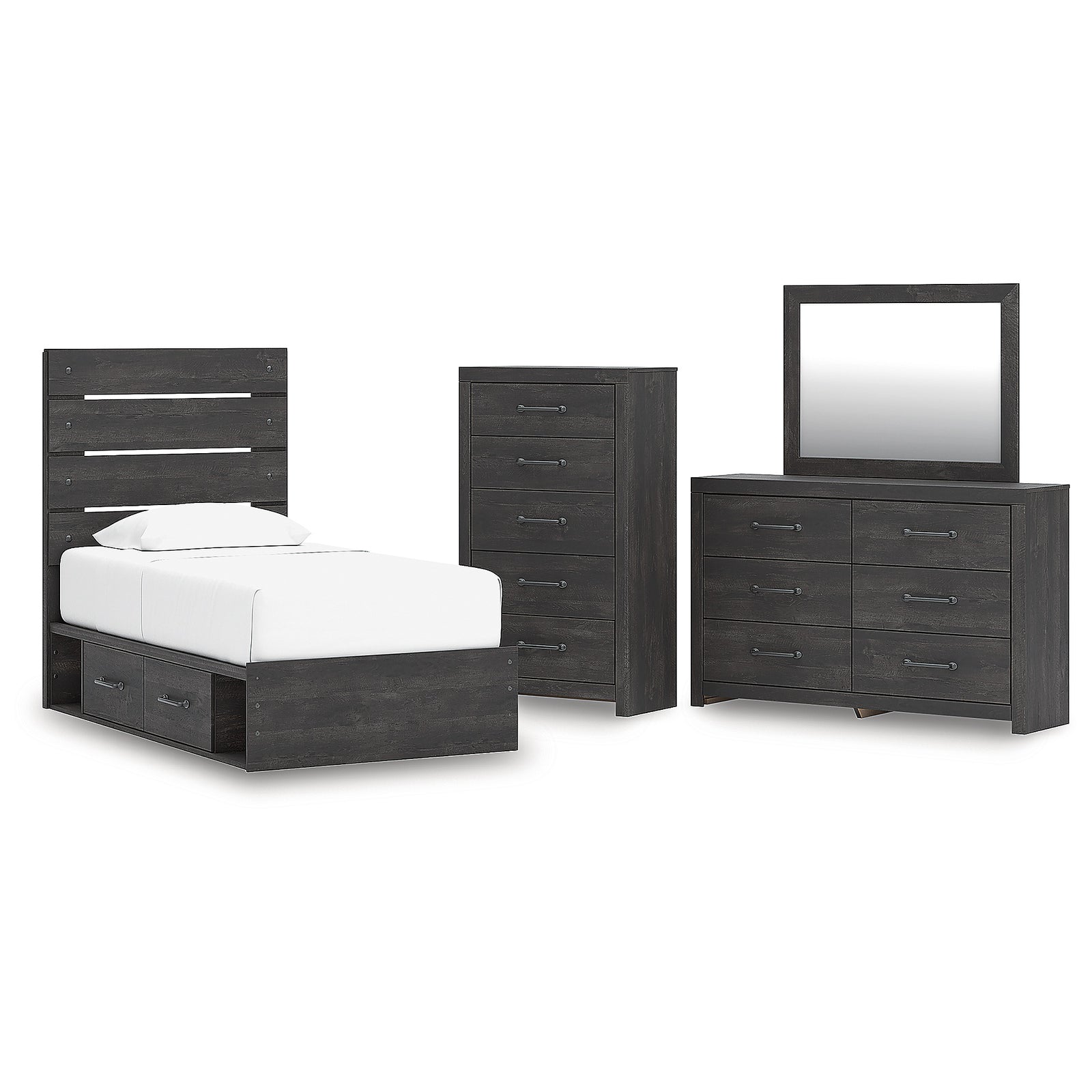 Hollivern Twin Panel Storage Bed, Dresser, Mirror and Chest (PCB2108-SI)