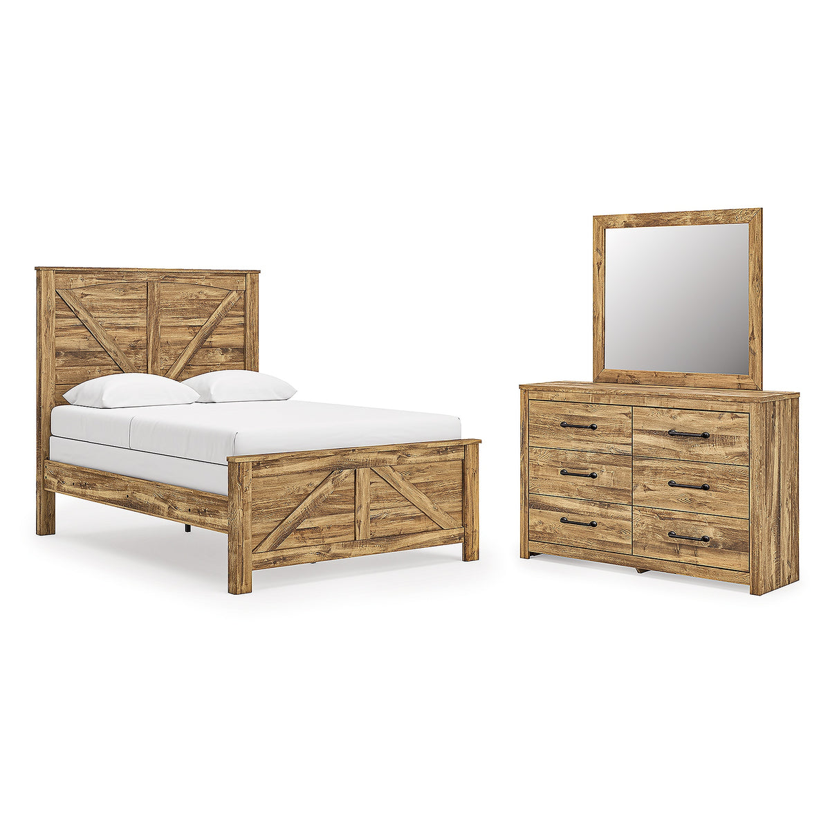 Maystonna Queen Crossbuck Panel Bed, Dresser and Mirror (PCB1580-SI)