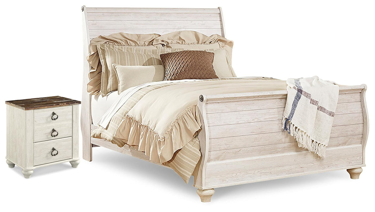 Willowton Sleigh Bed and Nightstand (B267-SI)