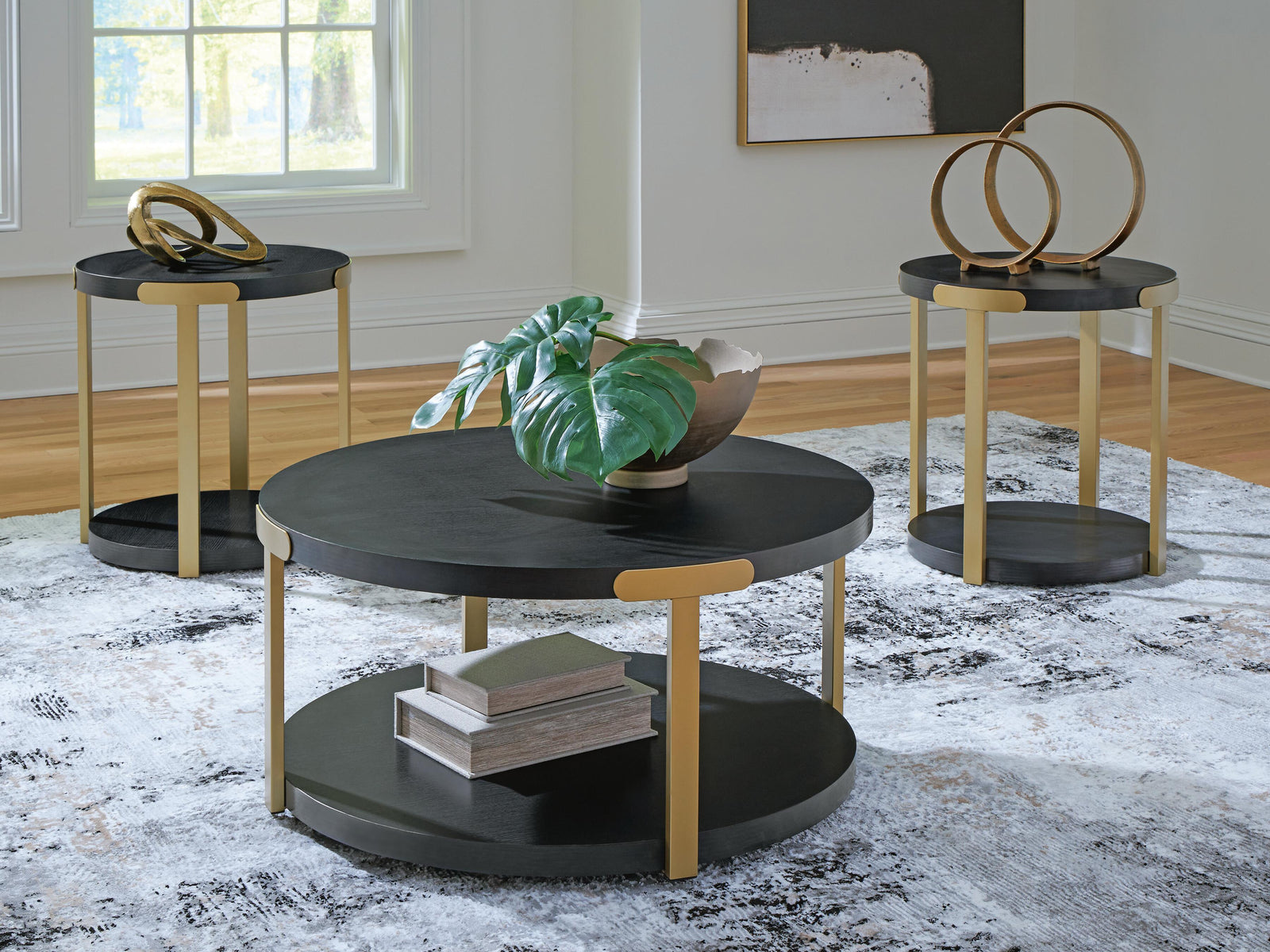 Shylore Table (Set of 3) - Black/Brass Finish  (T410-SI) - Image 2