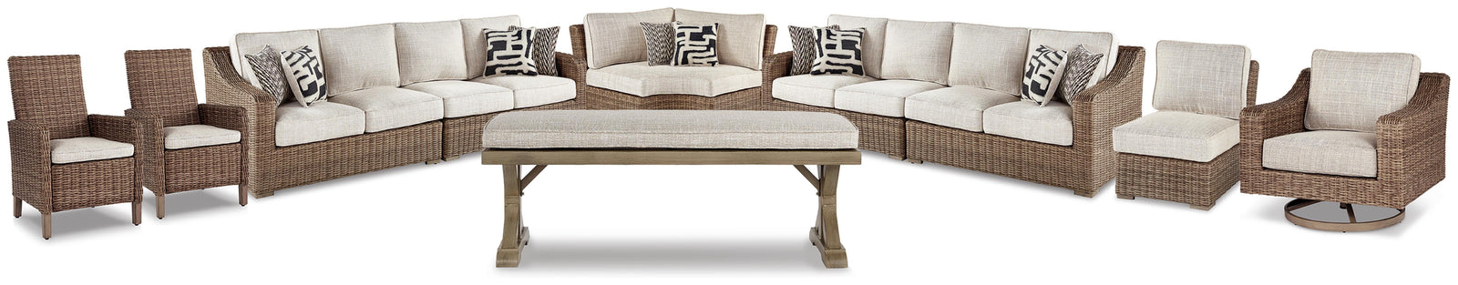 Beachcroft 4-Piece Outdoor Sectional, 2 Arm Chairs, Lounge Chair and Bench (P791-SI)