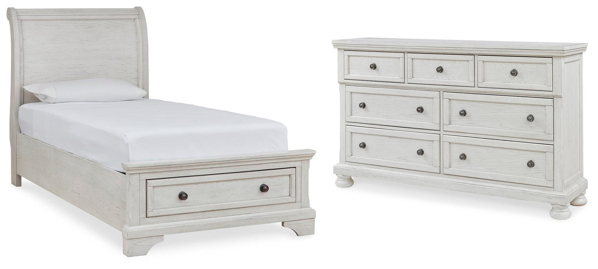 Robbinsdale Sleigh Storage Bed and Dresser - Antique White  (B742-SI)