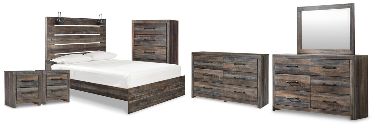 Drystan Panel Bed, 2 Dressers, Mirror, Chest and 2 Nightstands - Multi  (B211-SI)