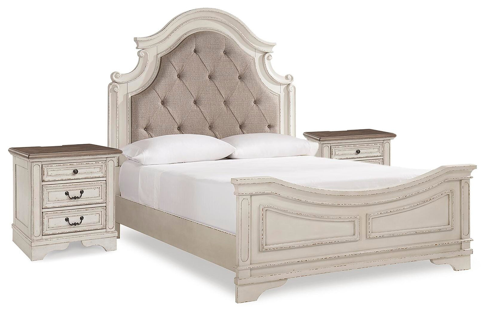 Realyn Upholstered Panel Bed and 2 Nightstands - Two-tone  (B743-SI)