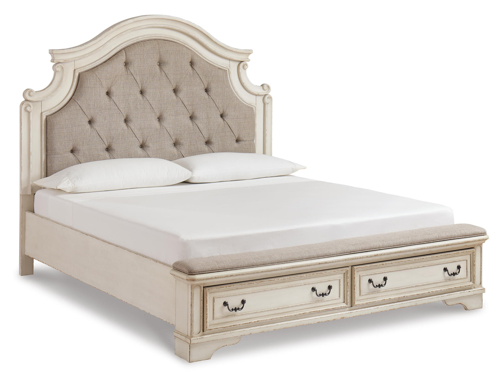 Realyn Upholstered Bed, Dresser, Mirror and Chest - Chipped White  (B743-SI) - Image 3