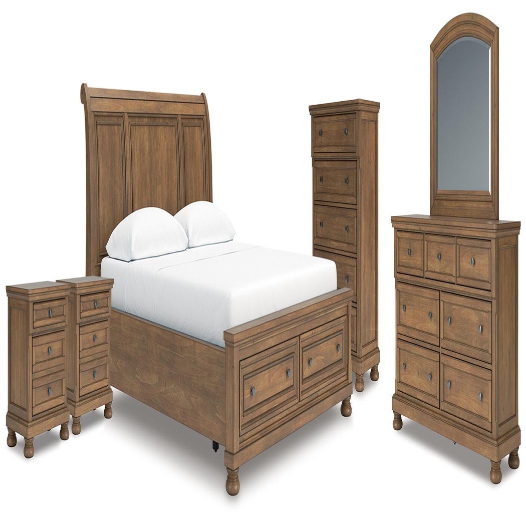 Feddinger California King Sleigh Bed, Dresser, Mirror, Chest and 2 Nightstands (PCB779-SI)