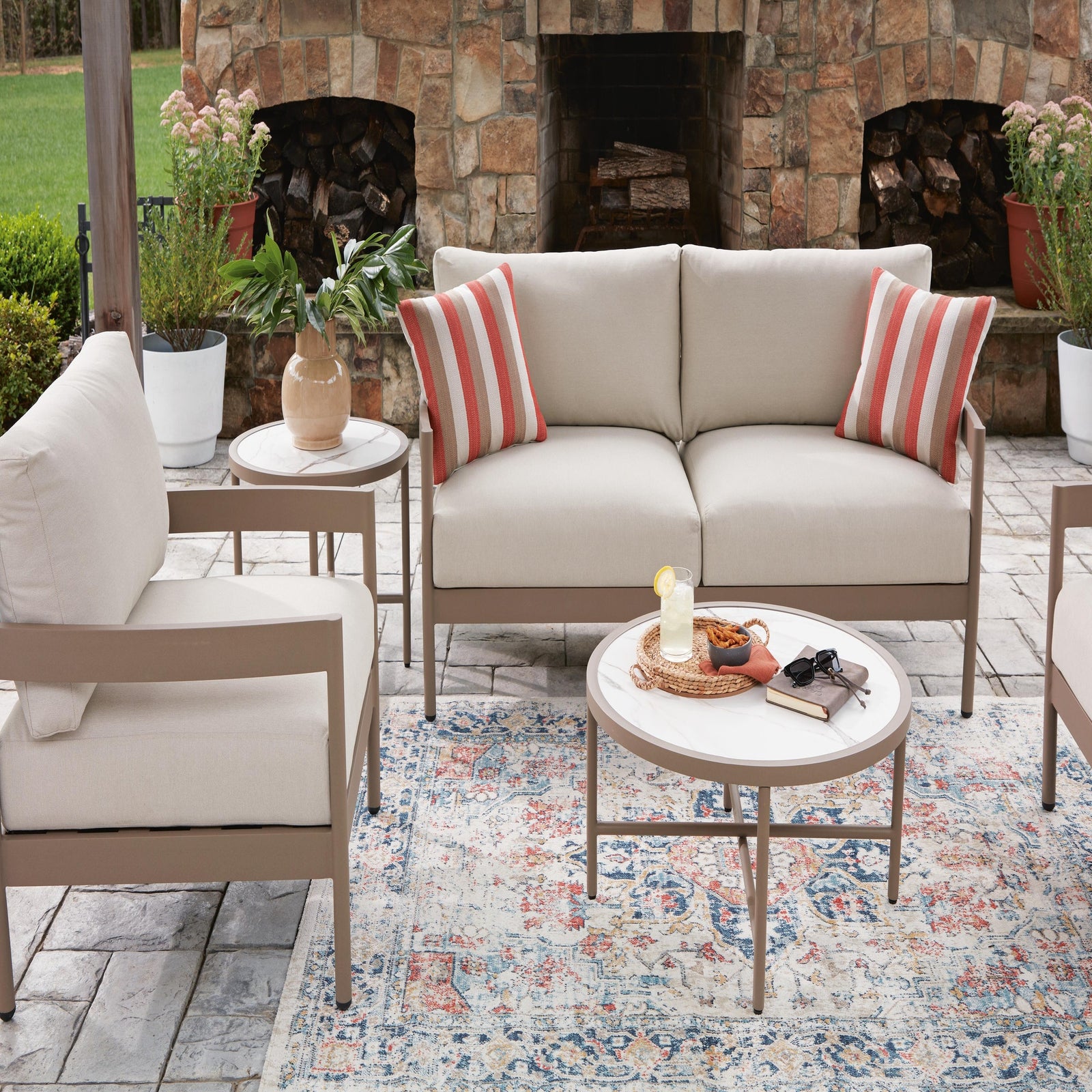 Bluff Trail Outdoor Love/Chairs/Tables Set (Set of 5) (PCP383-SI) - Image 6