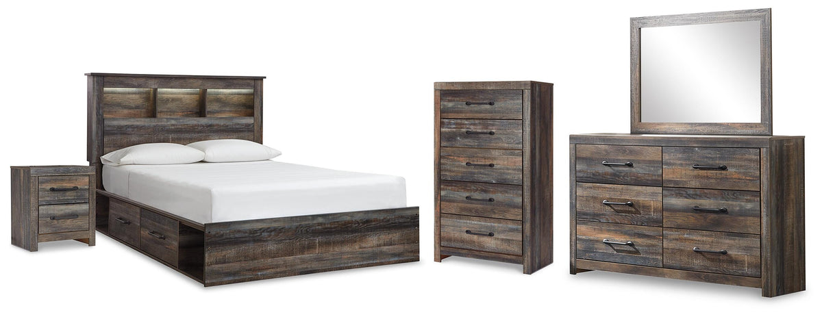 Drystan Bookcase Storage Bed, Dresser, Mirror, Chest and Nightstand (B211-SI)