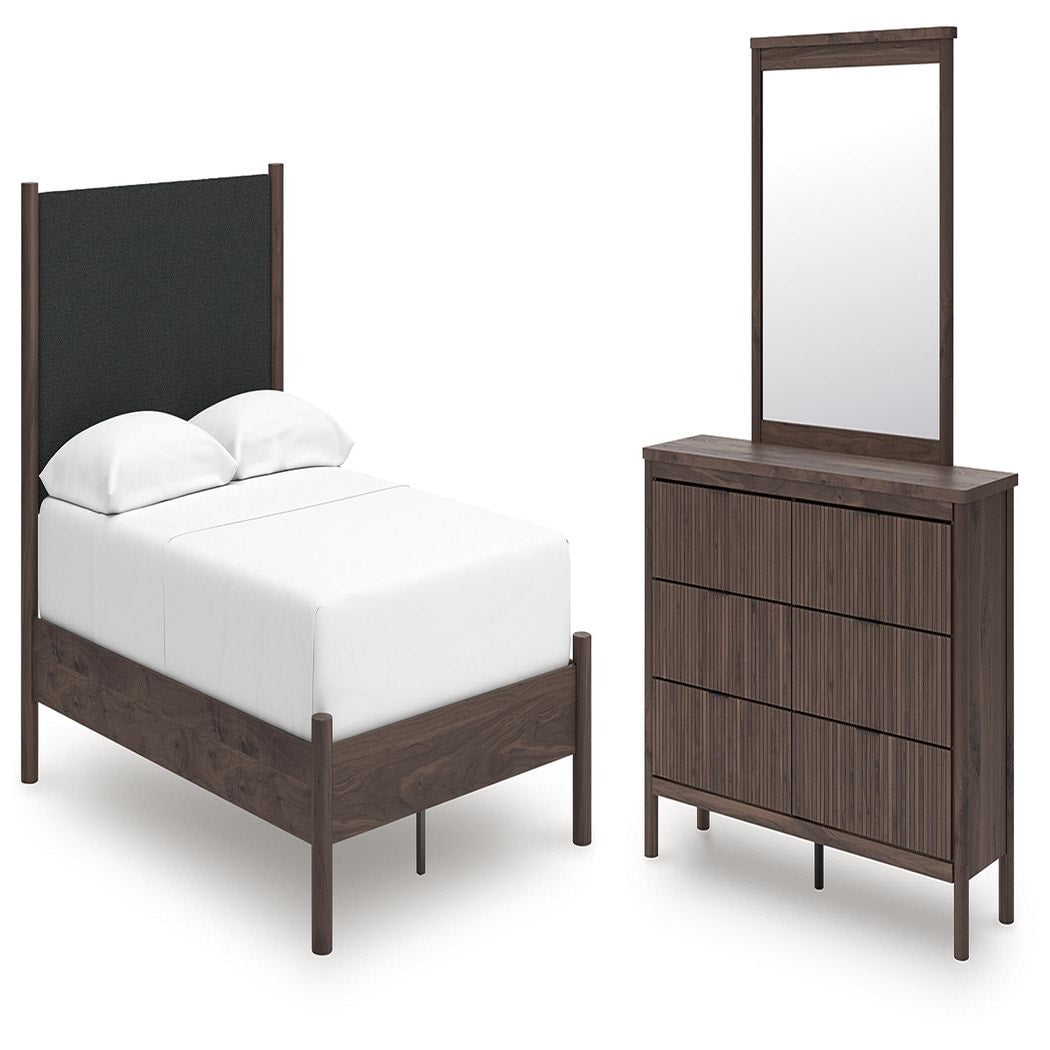 Pamytta Full Upholstered Platform Bed, Dresser and Mirror (PCB2614-SI)