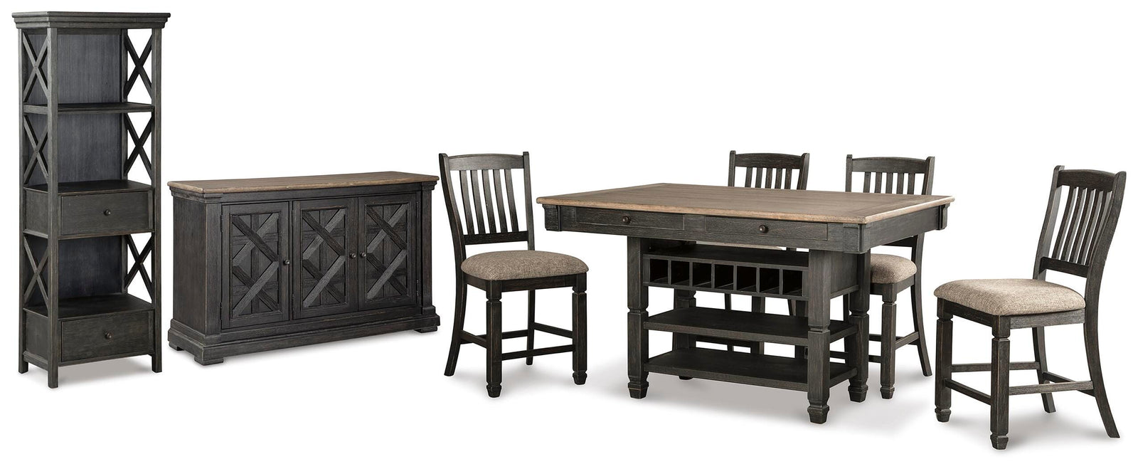 Tyler Creek Counter Height Table with 4 Barstools, Server and Display Cabinet (D736-SI) - Image 2