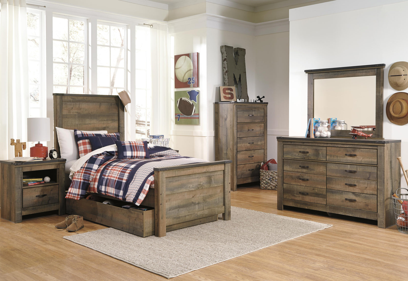 Trinell Panel Bed with 1 Large Storage Drawer (Youth) - Brown  (B446-SI) - Image 9
