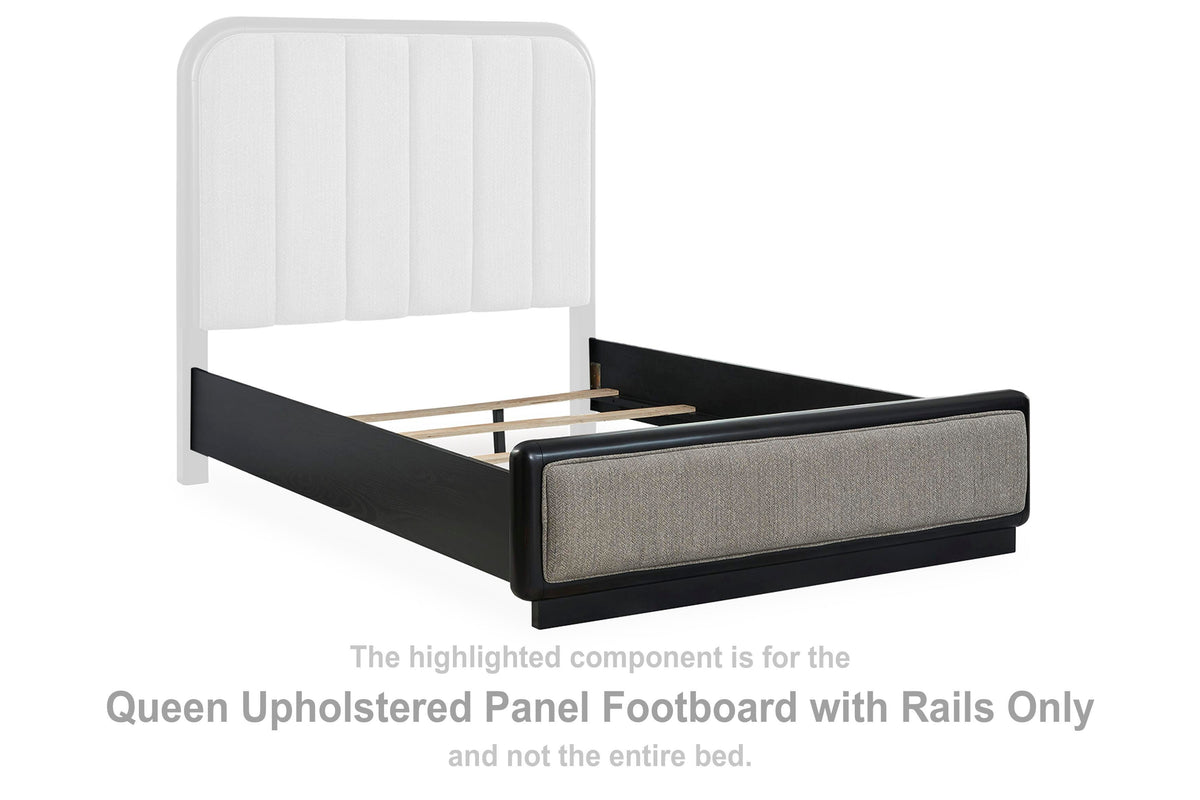 Rowanbeck Upholstered Panel Footboard with Rails - Gray/Black  (B821-SI)