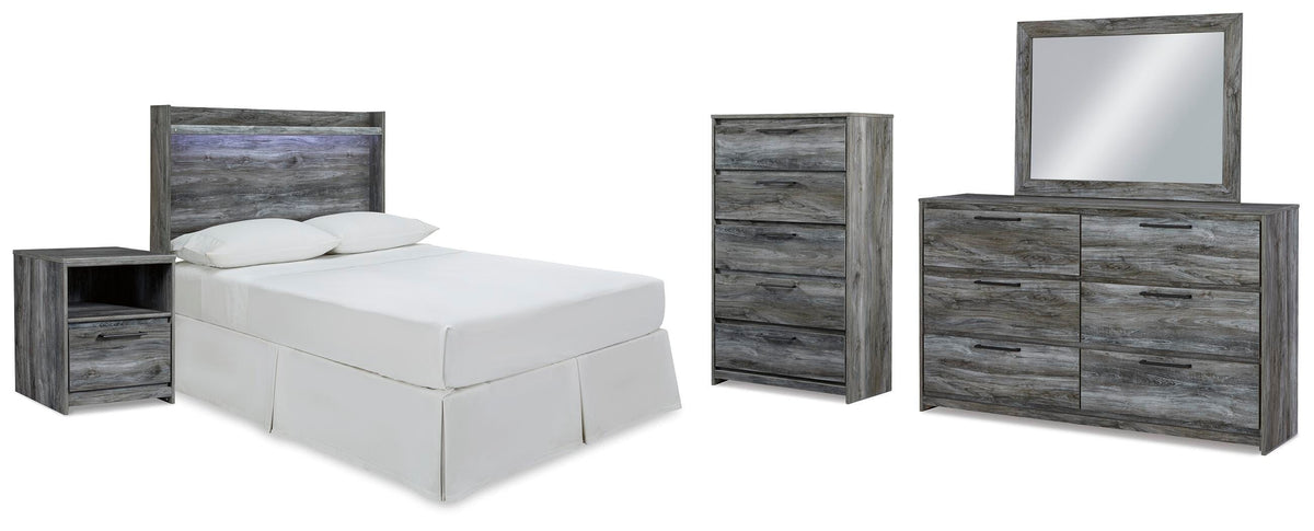 Baystorm Panel Headboard Bed. Dresser, Mirror, Chest and Nightstand - Gray  (B221-SI)