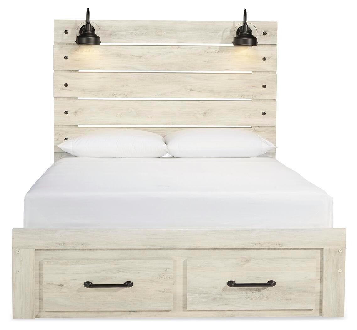 Cambeck Panel Bed with 2 Storage Drawers - Whitewash  (B192-SI) - Image 4