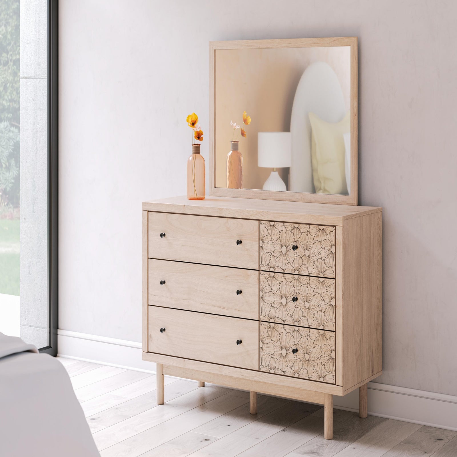 Arloster Twin Upholstered Panel Bed, Dresser and Mirror (PCB1566-SI) - Image 16