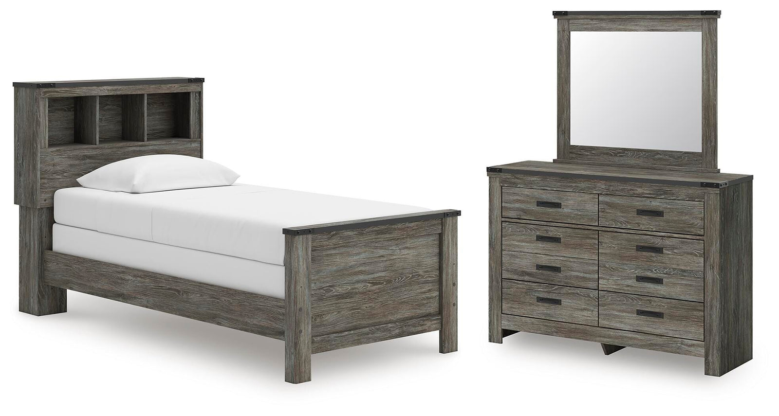 Frandern Bookcase Bed, Dresser and Mirror (B4480-SI)