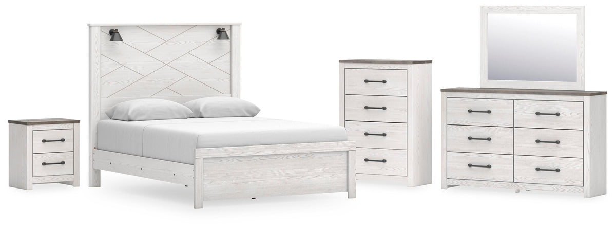 Gerridan Panel Bed, Dresser, Mirror, Chest and Nightstand - White/Gray  (B1190-SI)