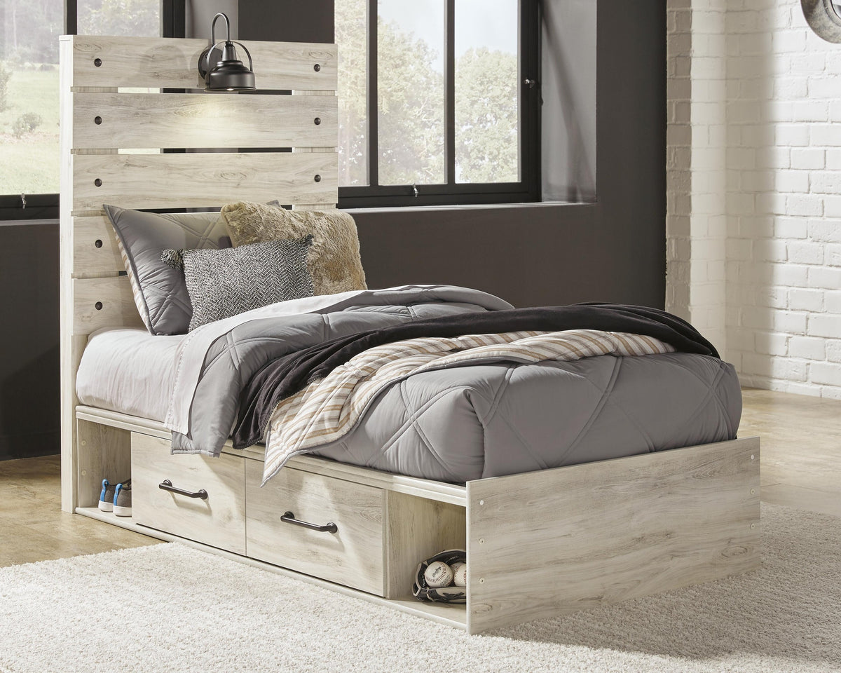 Cambeck Panel Bed with 2 Storage Drawers (Youth) - Whitewash  (B192-SI) - Image 2
