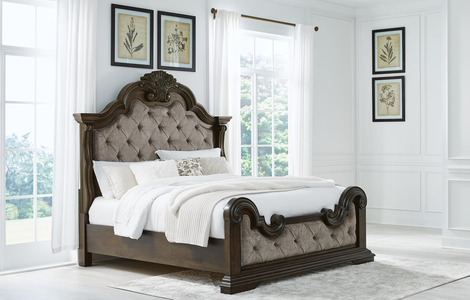 Maylee Upholstered Bed, Dresser, Mirror and 2 Nightstands - Dark Brown  (B947-SI) - Image 13