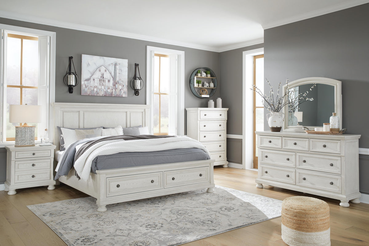 Robbinsdale Sleigh Bed - Antique White  (B742-SI)