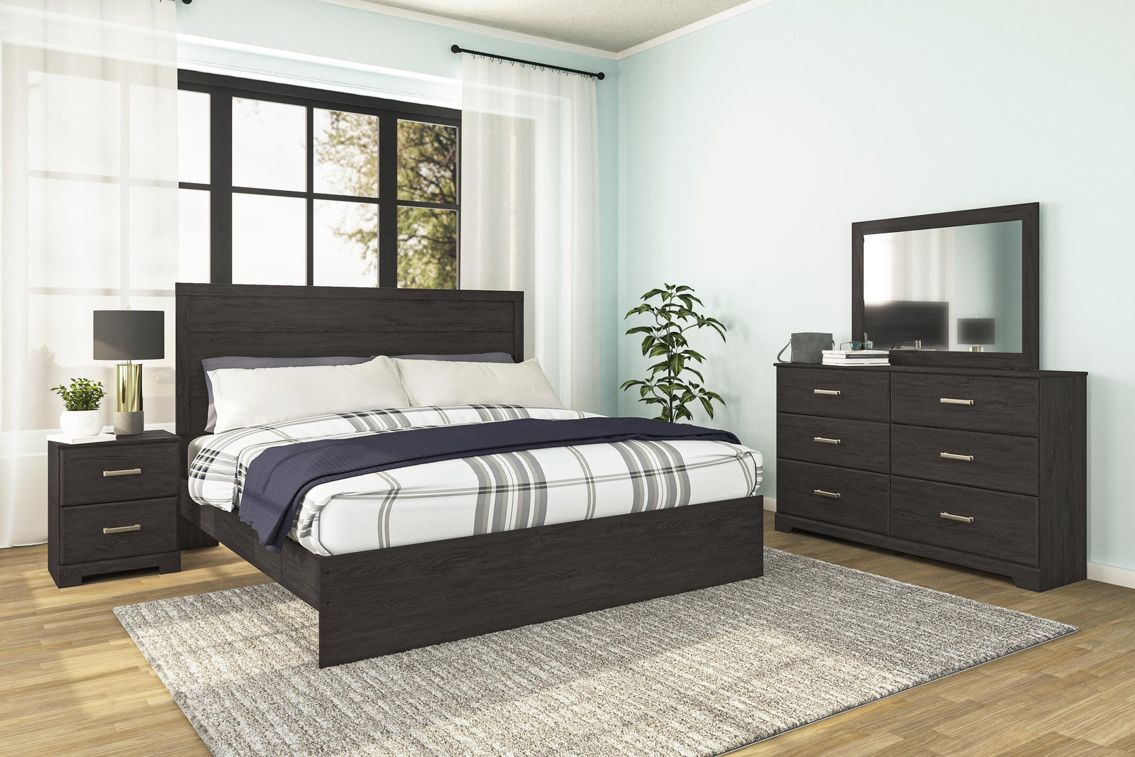 Belachime Panel Bed, Dresser, Mirror, and Nightstand - Charcoal  (B2589-SI) - Image 12