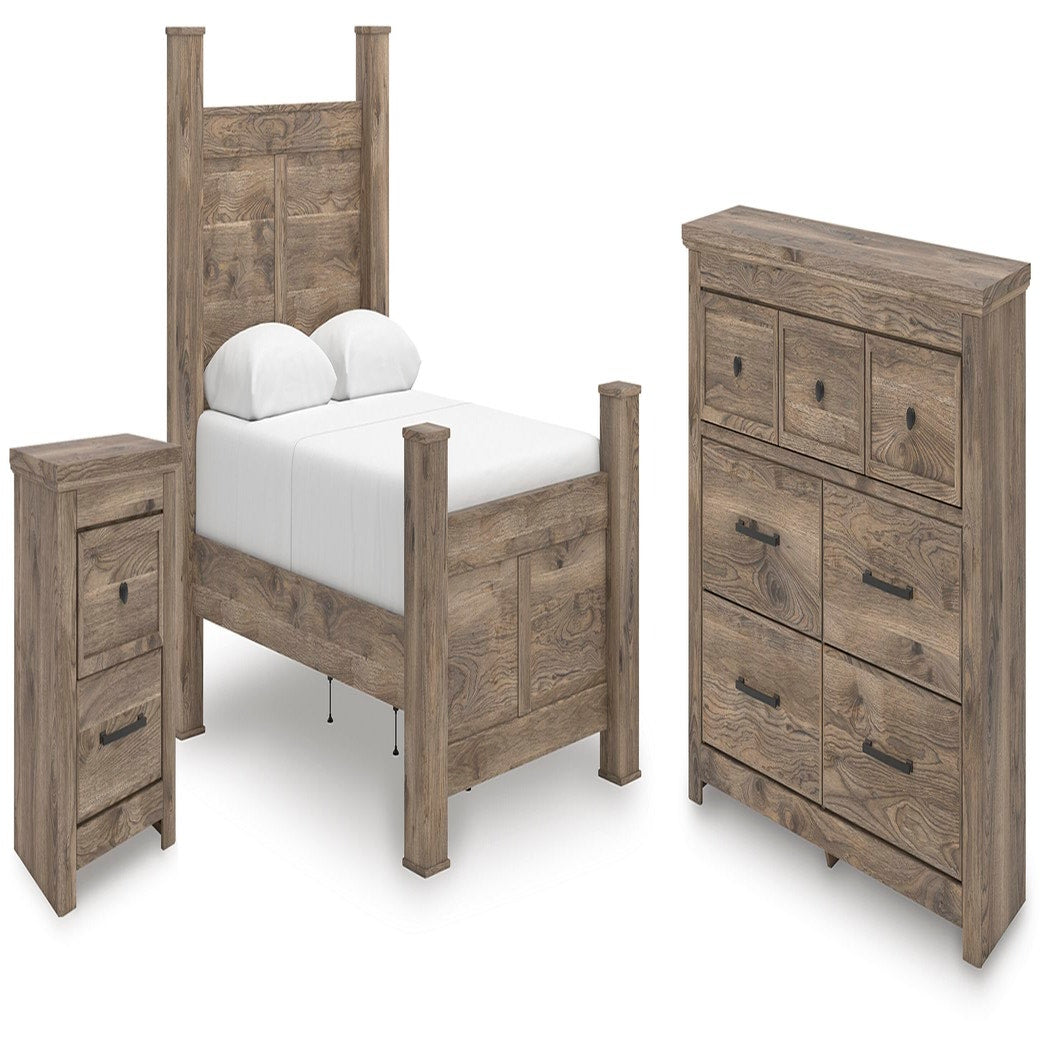 Rusticott Queen Poster Bed, Dresser and Nightstand (PCB2260-SI)