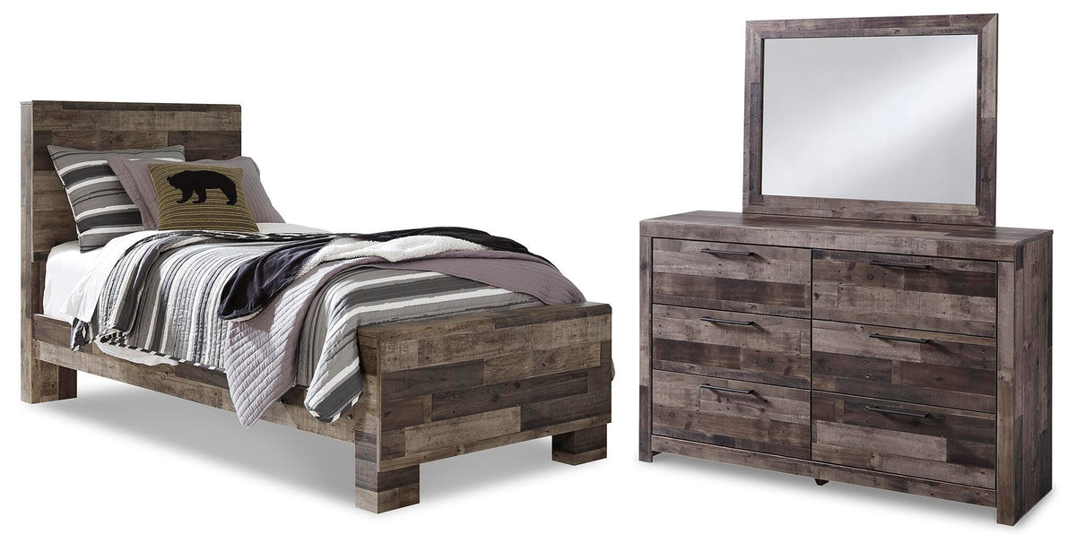 Derekson Panel Bed, Dresser and Mirror (B200-SI)