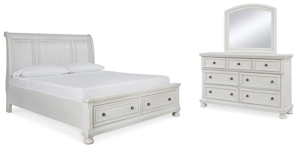 Robbinsdale Sleigh Storage Bed, Dresser and Mirror - Antique White  (B742-SI)