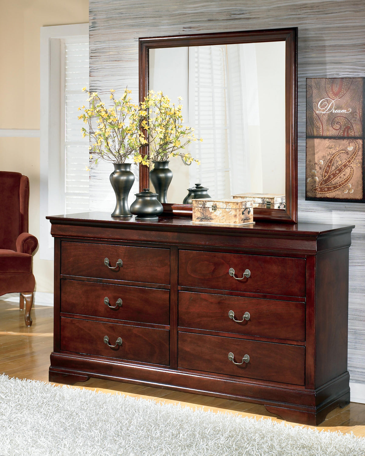 Alisdair Sleigh Bed, Dresser, Mirror and Chest - Reddish Brown  (B376-SI) - Image 5