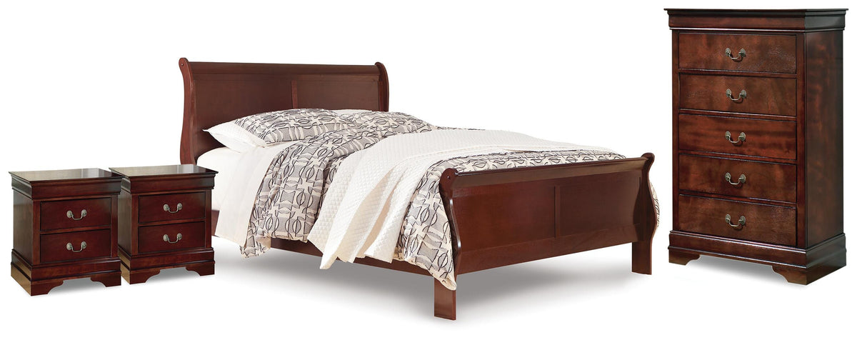 Alisdair Sleigh Bed, Chest and 2 Nightstands - Reddish Brown  (B376-SI)