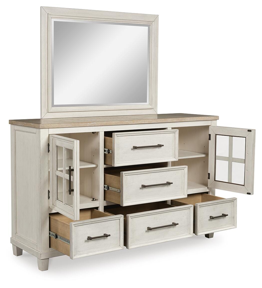 Shaybrock Dresser and Mirror - Antique White/Brown  (B683-SI) - Image 2