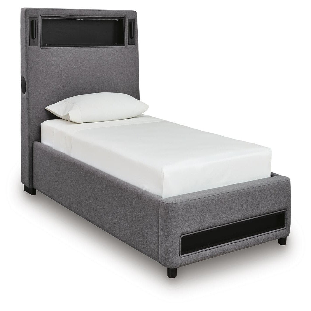 Finigale Twin Upholstered Bed with Wireless Audio (PCB2721-SI)